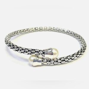 Michael Dawkins 925 Mesh Bypass Bezel Set Pearls Bracelet.